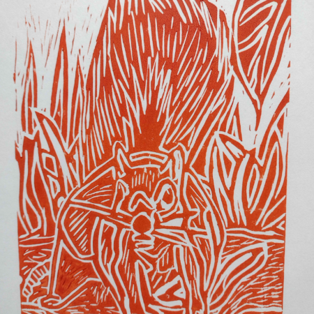 Squirrel Orange Linocut Print