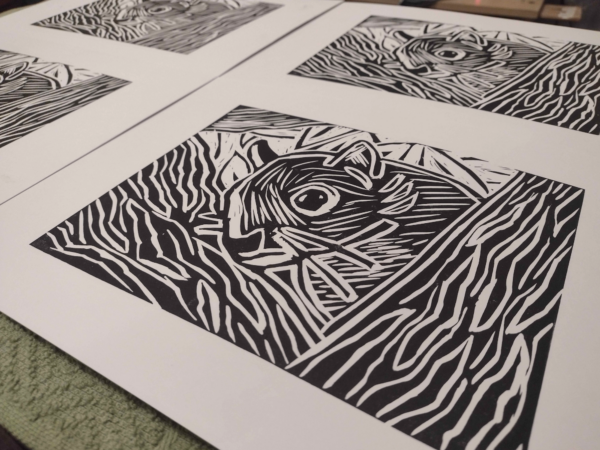 Multiple Squirrel Linocut